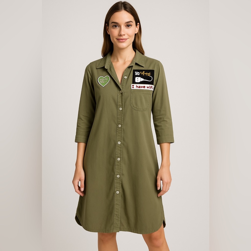 Zara Olive Green Mini Dress with Fun Patches